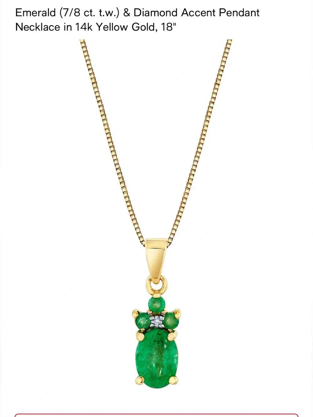 14K Yellow Gold Emerald Pendant Necklace - Green